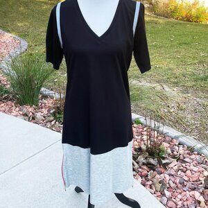 VECCELI ITALY Black Gray Colorblock Side Exposed Zips Shift Dress
